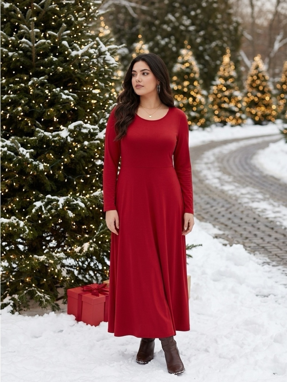 NWT XPlus Wear Plus Women’s Size Red Long Sleeve Maxi Dress Holiday Christmas 2X